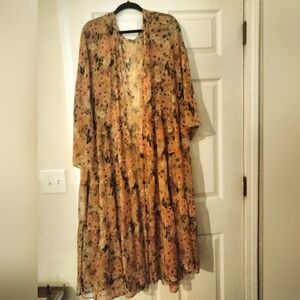 Sonoma, Sheer, Full Length, Kimono, 4X, Chartreuse, Gold, Pink Print